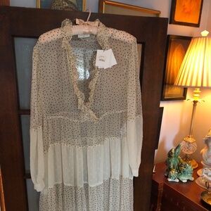 Sandro Paris Frida 100% Silk  Boho sheer ruffled dress.